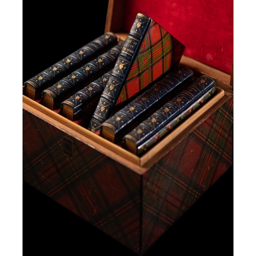 188 - TARTAN WARE BINDING : Boxed Set of six volumes of Walter Scott each with Tartan Ware covers black mo... 