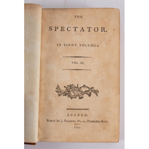 190 - THE SPECTATOR 1793, 6 ex 8 volume : full calf, small 8vo, 1793