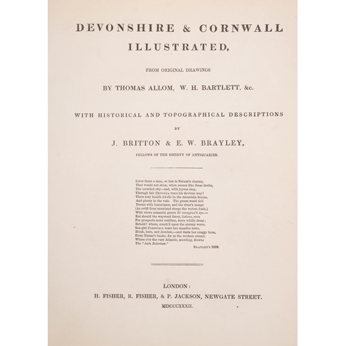 226 - BRITTON, J. & BRAYLEY, E. H. - Devonshire and Cornwall Illustrated in a Series of Views, quarter cal... 