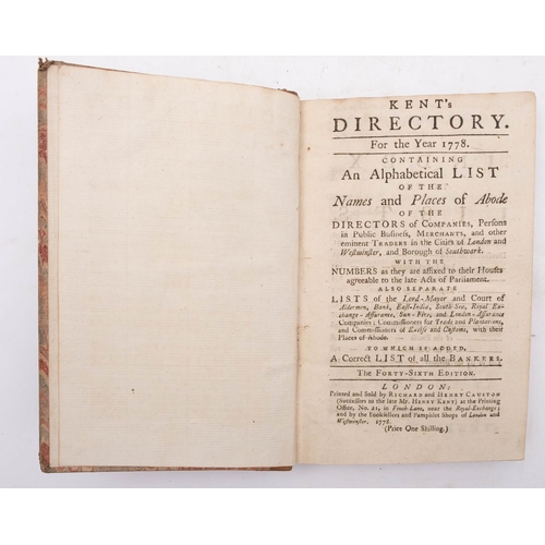 257 - KENT'S Directory For the Year 1778.: Containing an Alphabetical List of the Names and Places of Abod... 