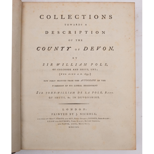 268 - POLE, Sir William - Collections Towards the Description of the County of Devon, full brown morocco, ... 