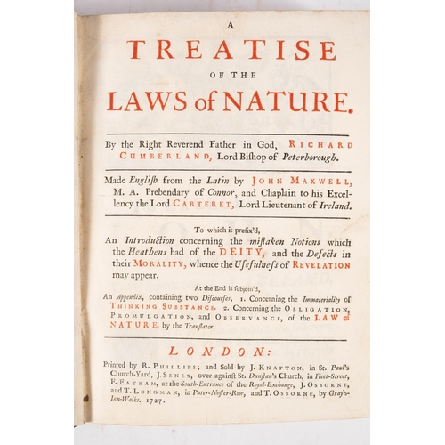 308 - CUMBERLAND Richard - A Treatise of the Laws of Nature .. Made English from the Latin by John |Maxwel... 