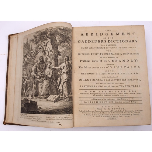 331 - MILLER, Philip - The Abridgement of the Gardeners Dictionary : Engraved allegoric frontispiece, 11 f... 