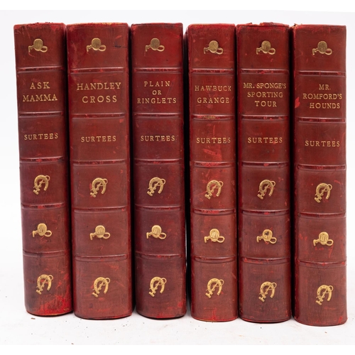 357 - SURTEES, Robert Smith- The '' Jorrocks'' Edition.  6 volume set. Hand coloured plates, half red calf... 