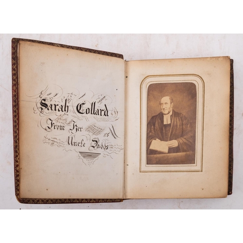 363 - CABINET PHOTOGRAPH ALBUM: Belonging to Sarah Collard containing 42 portraits. embossed red morocco. ... 