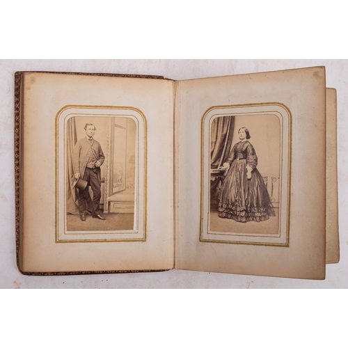 363 - CABINET PHOTOGRAPH ALBUM: Belonging to Sarah Collard containing 42 portraits. embossed red morocco. ... 