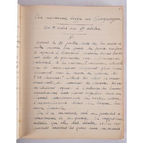 372 - FIRST WORLD WAR MANUSCRIPT JOURNAL : Titled, '' Souvenir de Reconnaissance D'Un Brave Soldat Belge ,... 