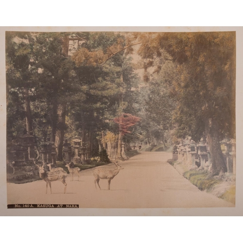 380 - JAPANESE LAQUERED ALBUM : A highly ornate album containing thirty-four  photographs several hand tin... 