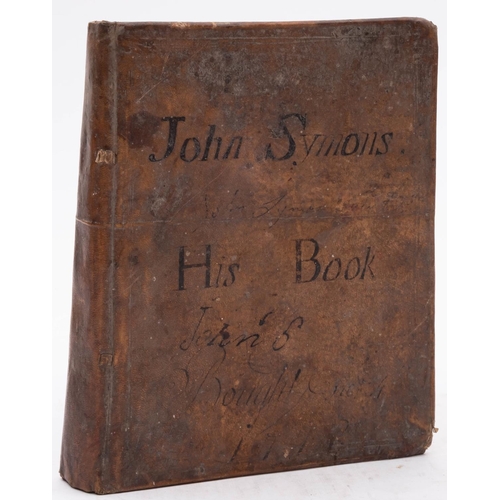 384 - MANUSCRIPT - School Arithmetic book of 'John C. Symons His Book  1772.' 240 pages.  Old vellum conte... 