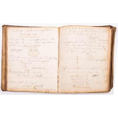 384 - MANUSCRIPT - School Arithmetic book of 'John C. Symons His Book  1772.' 240 pages.  Old vellum conte... 