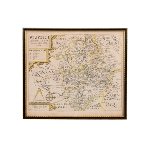 426 - KIP, William - Warwici  [Warwickshire] : hand coloured map. 350 x 290 mm. f & G. c1637. With - Morde... 