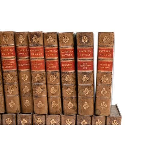 99 - BINDINGS : Sir Walter Scott - 25 vols, The Victoria edition. half green calf with contrasting morocc... 