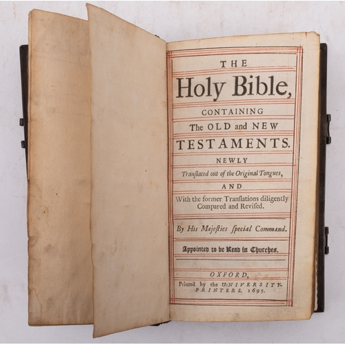 93 - BIBLE : The Holy Bible, containing the Old and New Testaments : morocco with white metal clasps (dam... 