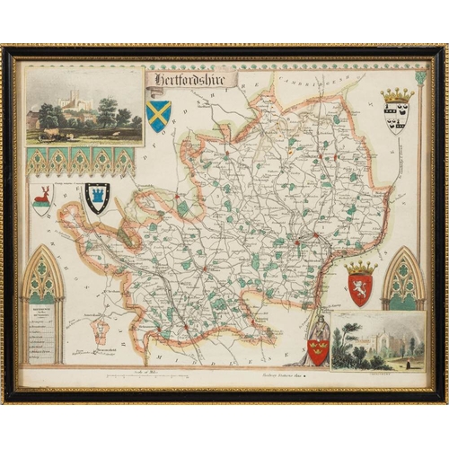 430 - MORDEN Robert. A map of Hertfordshire, hand coloured map, 445 x 365mm, framed and glazed KEERE, Van ... 