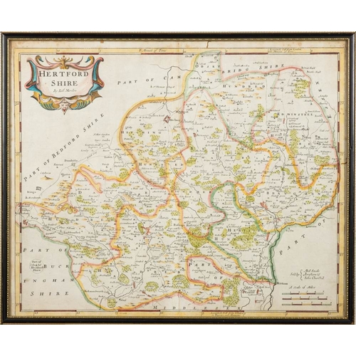 430 - MORDEN Robert. A map of Hertfordshire, hand coloured map, 445 x 365mm, framed and glazed KEERE, Van ... 