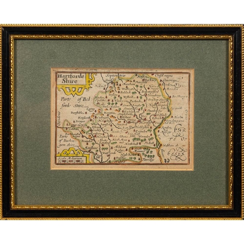 430 - MORDEN Robert. A map of Hertfordshire, hand coloured map, 445 x 365mm, framed and glazed KEERE, Van ... 