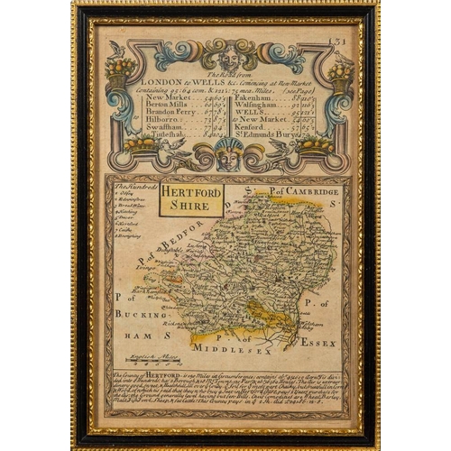 430 - MORDEN Robert. A map of Hertfordshire, hand coloured map, 445 x 365mm, framed and glazed KEERE, Van ... 