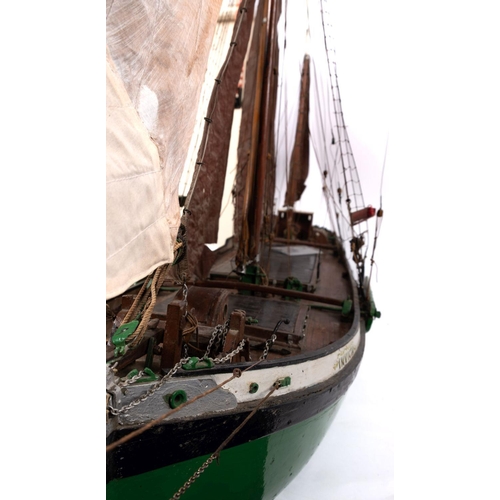 415 - A scale model of the  sailing barge, 'Invita': fully rigged over a simulated planked deck with wheel... 