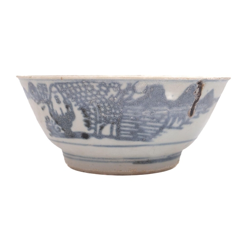 101 - Tek Sing Cargo. A blue and white bowl and a lotus pattern saucer:  the bowl with Nagel Auction label... 