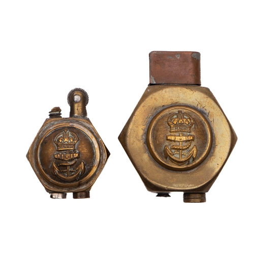 125 - Two George V  Royal Navy button trench art lighters; (2)