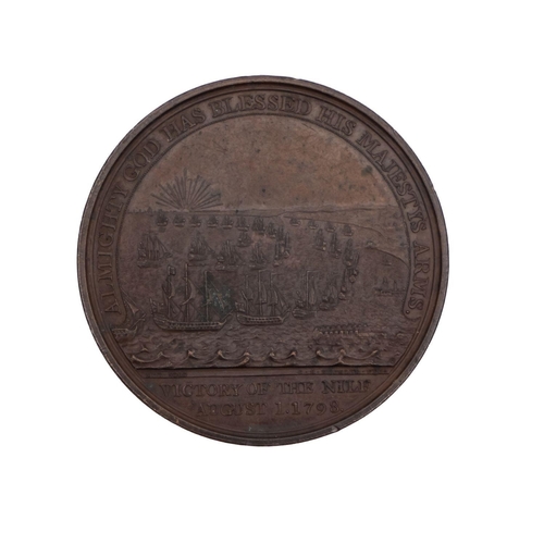 127 - A bronze battle of The Nile 'Davidson's Medal': dated 1798, one side with a depiction of Peace with ... 