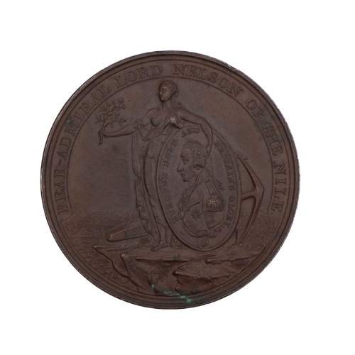 127 - A bronze battle of The Nile 'Davidson's Medal': dated 1798, one side with a depiction of Peace with ... 