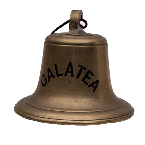 150 - A ship's bell 'Galatea', the 12 inch bell with arched suspension and black filled incised text, flar... 