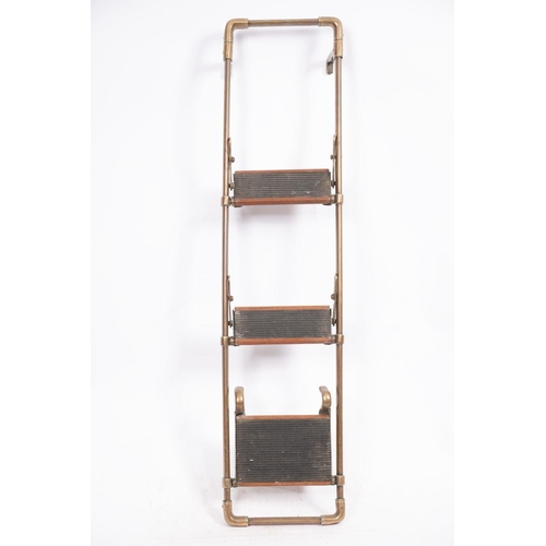 157 - An early 20th century brass and mahogany folding boat or cabin ladder, maker Hoskin & Son Ltd,Neptun... 