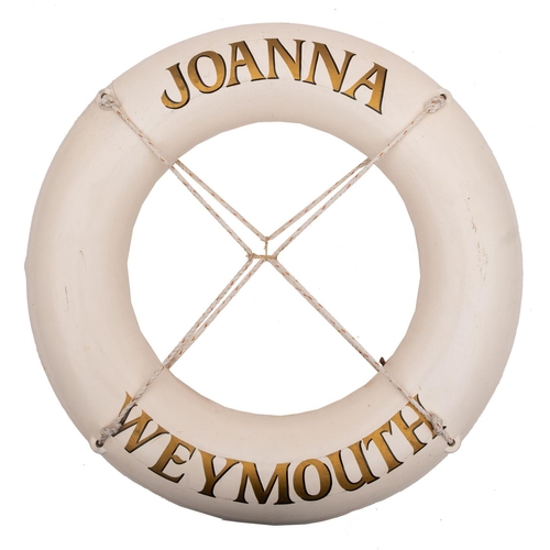 164 - A  Lifebuoy from the International Dragon Class Yacht  'Joanna': of typical form with gilt text  'Jo... 