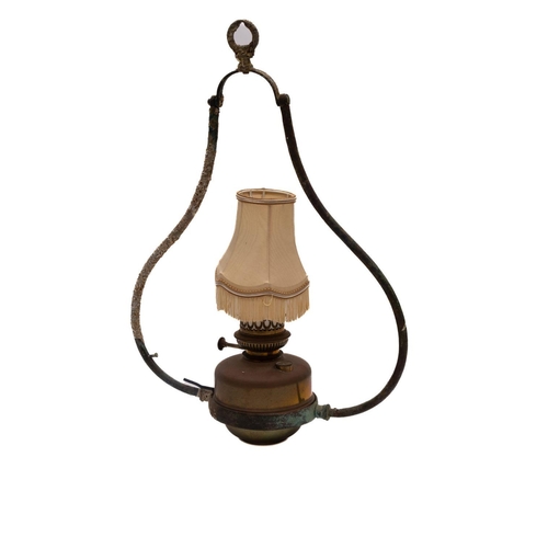 166 - A Hinks brass ship's hanging lamp in salvaged condition: of inverted baluster outline with later cop... 