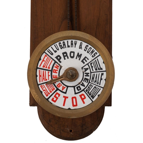 191 - A bulkhead engine room telegraph and indicator from a vessel of the Irrawaddy Flotilla, maker Ulugal... 