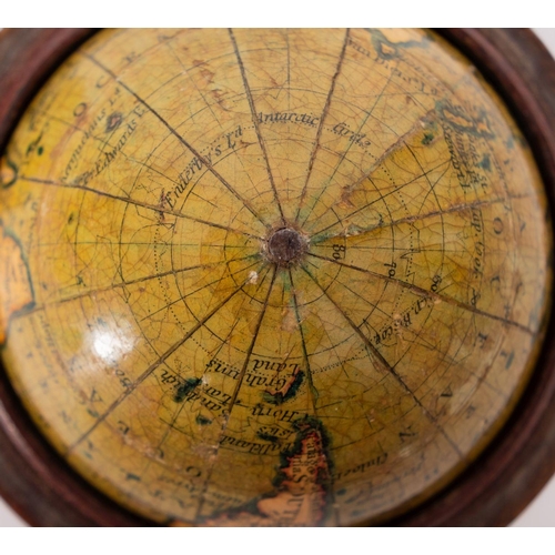 226 - A 2 inch 'Newtons New & Improved Terrestrial Globe, 1838': signed as per title, the mache globe with... 