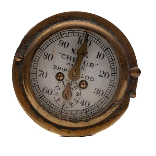 235 - A Walker's 'Cherub' Ship Log dial: together with a ropework mounted brass three draw telescope, unsi... 