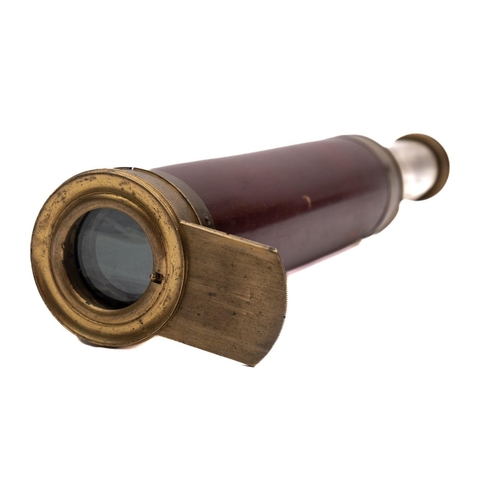 236 - A late 19th/ early 20th century mahogany and brass two draw telescope:  inscribed  'Abrahams Option,... 