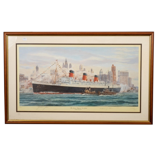 34 - After S W Fisher, 'The Queen Mary at New York': limited edition print 85/850, signed in pencil by Ca... 