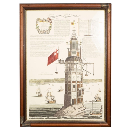 382 - After Henry Winstanley  (1644-1703)  A reproduction  hand coloured print of Eddystone Lighthouse: fr... 