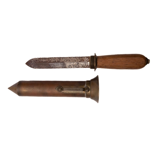 388 - An early 20th century diver's knife by Siebe Gorman & Co: the flat double edged blade signed as per ... 