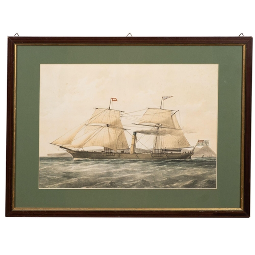 40 - An early 20th century watercolour of  two moored steamships: with other shipping beyond, 8.7 x 16.5c... 