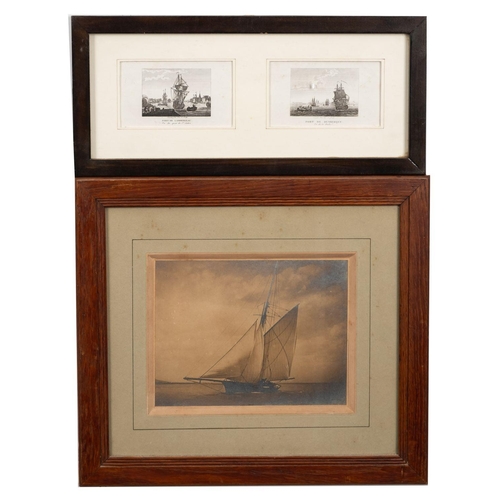 40 - An early 20th century watercolour of  two moored steamships: with other shipping beyond, 8.7 x 16.5c... 