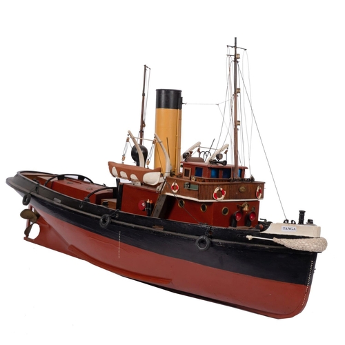 410 - A scale model of the tug 'Tanga':  fitted black banded cream stack , aerial masts, bridge lifeboats ... 