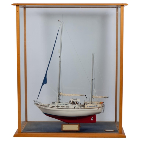 414 - A cased 1/2 scale model of the 38ft sailing yacht 'If And When II', maker Tony Carey: standing rigge... 