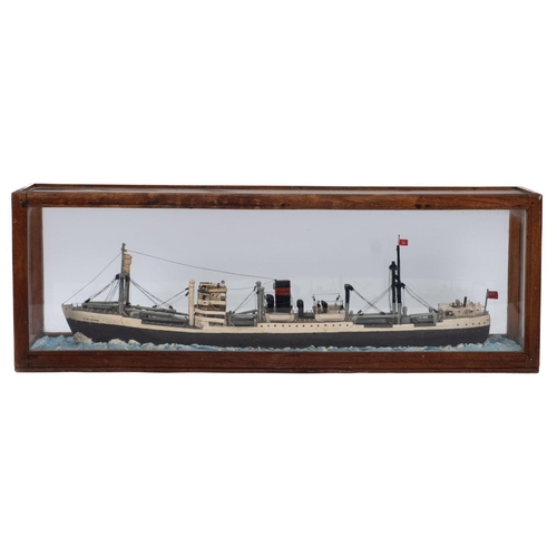 416 - A cased  scratch built waterline model of the Clan Line Cargo ship SS 'Clan Brodie':  black funnel o... 