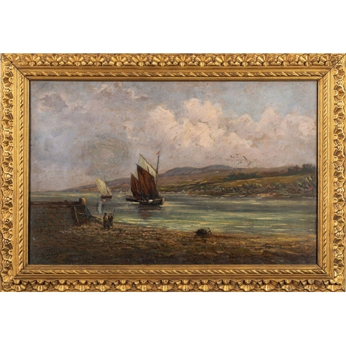 52 - Dudley Hardy (British, 1865-1922) An estuary scene with ships and fishermen signed and dated Dudley ... 