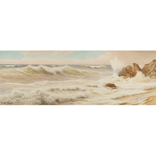 58 - Ernest Stuart (British, fl. circa 1889-1915) Seascape with a rocky outcrop and gulls signed lower le... 