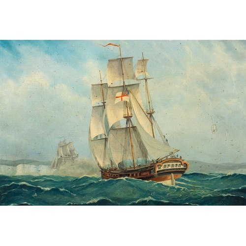 7 - British School (early 20th century) Two ships at full sail oil on board 36 x 53cm