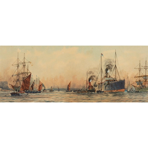 92 - E. Steele (British School, circa 1900) Shipping scenes with steam boats and sailing vessels; a pair ... 