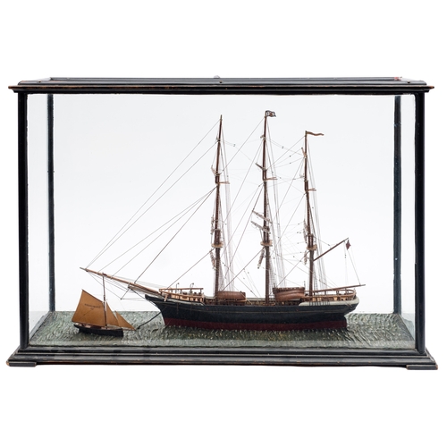 422 - A late 19th/early 20th century cased scale waterline model of the clipper Pretty Polly: standing and... 