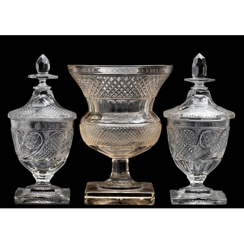 2 - A group of six items of cut-glass comprising a large thistle-shaped vase, 26cm [chip to one corner o... 