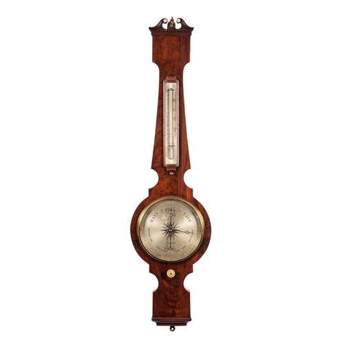 507 - Archer Hackney, a mahogany wheel barometer,  the eight-inch silvered dial with usual barometer marki... 