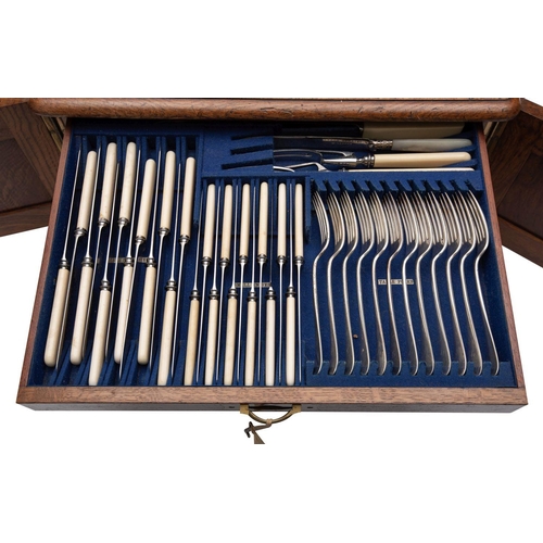 2014 - An early 20th century e.p.n.s canteen of flatware, maker Walker and Hall, Hanovarian pattern, twelve... 